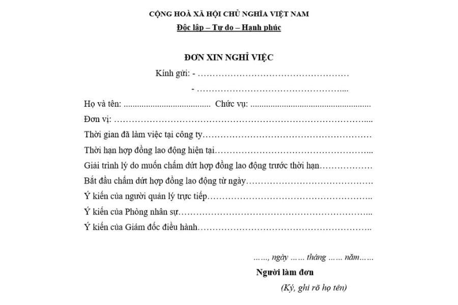 Mẫu đơn xin nghỉ việc cơ bản
