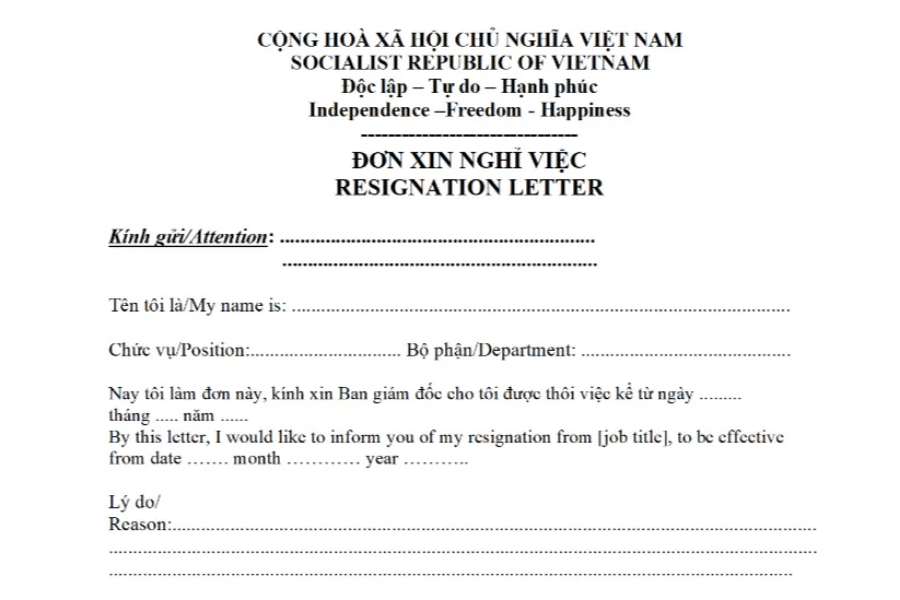 Mẫu đơn xin nghỉ việc song ngữ