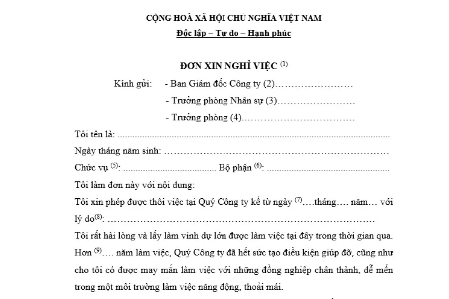 Mẫu đơn xin nghỉ việc vì lý do cá nhân