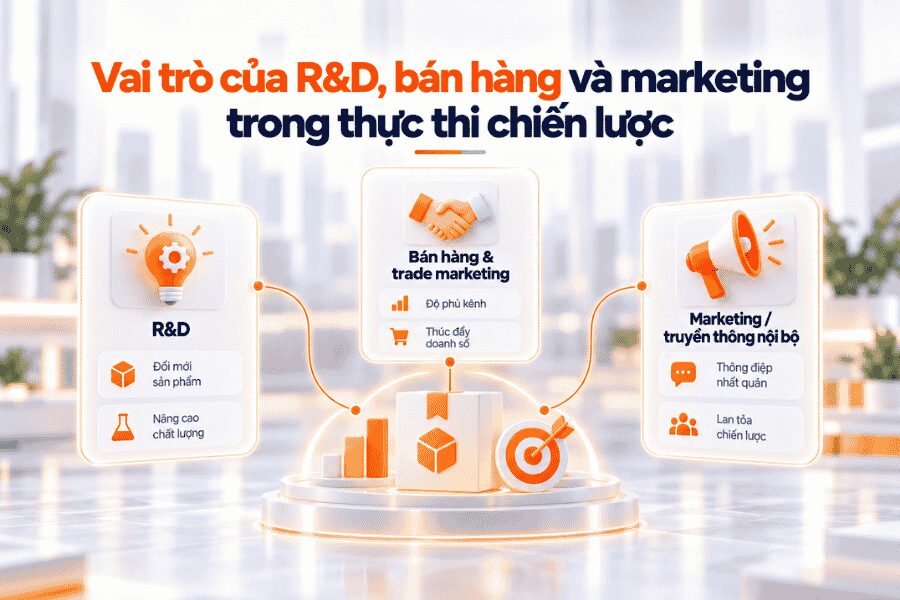 Mối liên hệ giữa năng lực R&D, bán hàng, marketing và việc thực thi chiến lược.