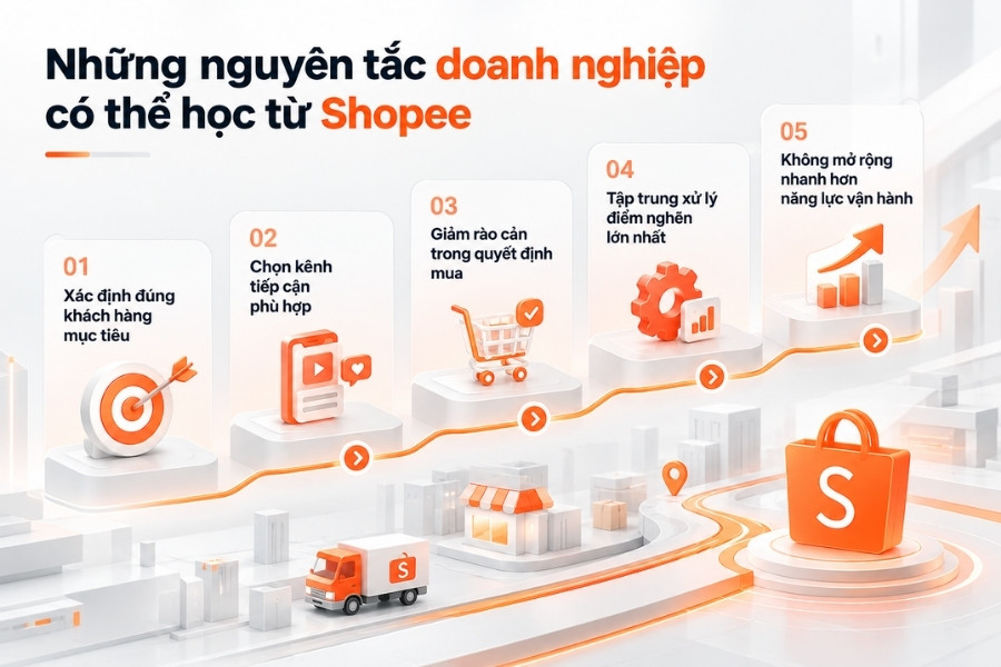 Infographic Những nguyên tắc doanh nghiệp có thể học từ Shopee từ 1Office.