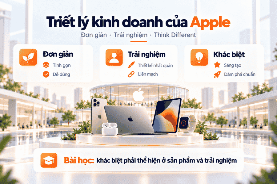 Minh họa tư duy tập trung, đơn giản hóa và tạo khác biệt trong trải nghiệm sản phẩm.