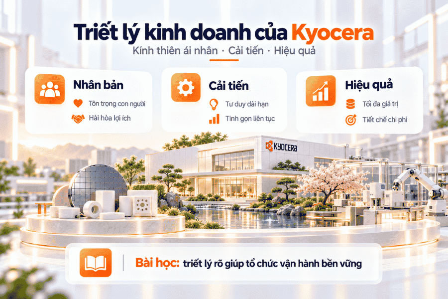 Mô hình minh họa quan niệm quản trị lấy con người làm trọng tâm của Kyocera.