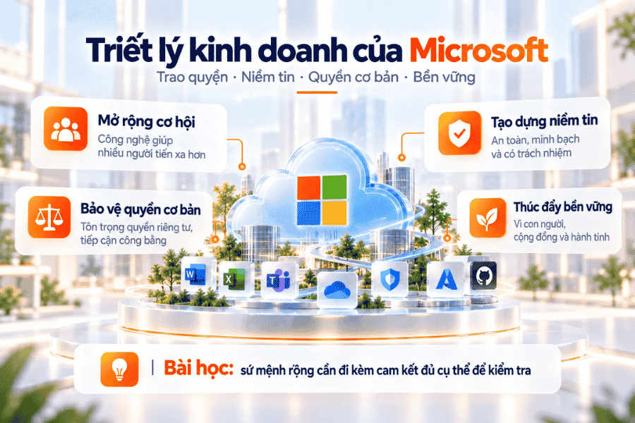 Thể hiện bốn nhóm cam kết gắn với sứ mệnh trao quyền cho cá nhân và tổ chức.