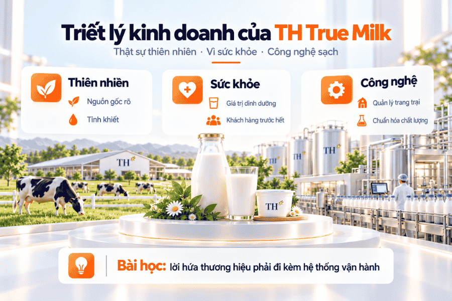 Mô hình sản xuất sữa minh họa cam kết chất lượng xuyên suốt chuỗi cung ứng.
