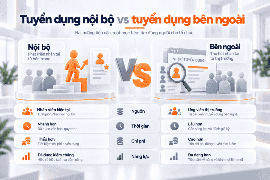 So sánh tuyển dụng nội bộ và bên ngoài