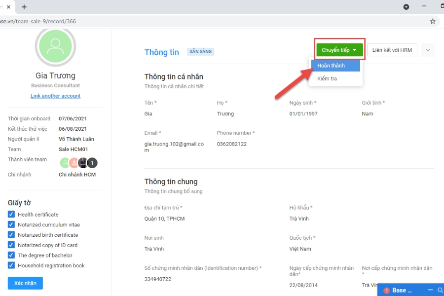 Phần mềm nhân sự Base HRM+