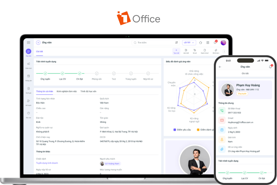 Giao diện đánh giá ứng viên phần mềm 1Office