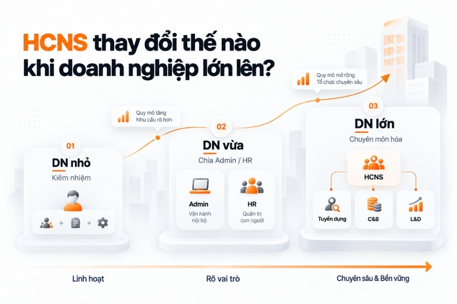 Cách cơ cấu HCNS thay đổi theo quy mô