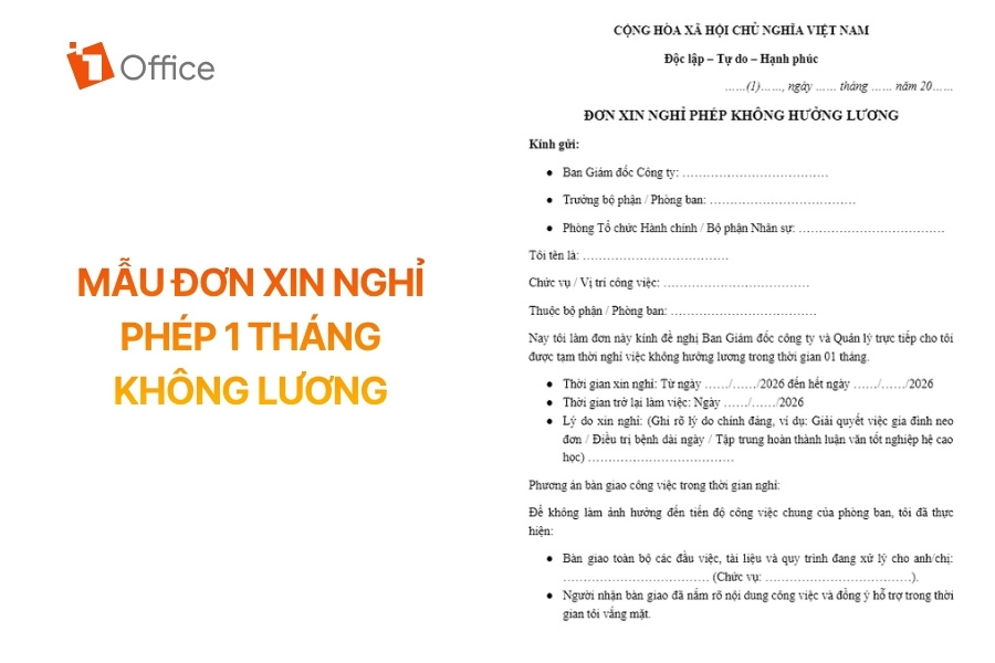 File mẫu đơn xin nghỉ phép không hưởng lương thời hạn 01 tháng chuẩn hành chính cho nhân viên