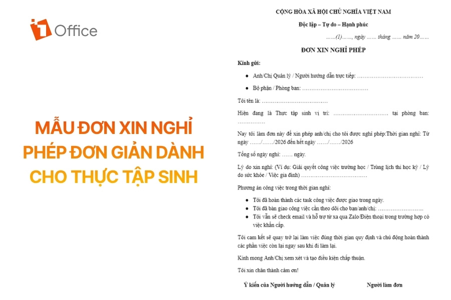 File mẫu đơn xin nghỉ phép ngắn gọn, chuyên nghiệp dành cho thực tập sinh xin nghỉ học, nghỉ thi hoặc việc cá nhân