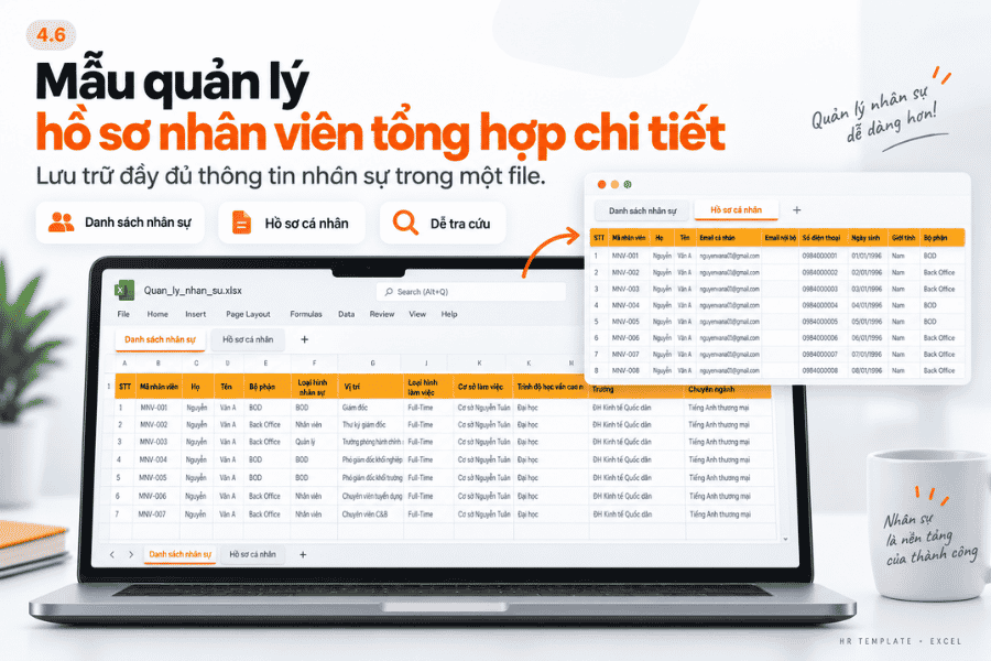 Mẫu quản lý hồ sơ nhân viên tổng hợp chi tiết