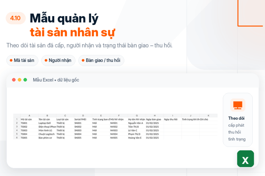 Mẫu quản lý tài sản nhân sự