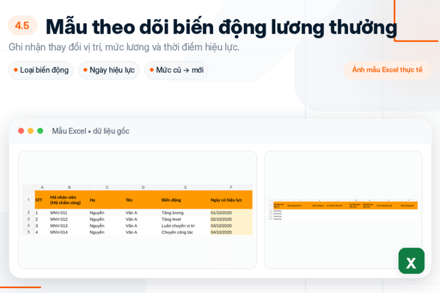 Mẫu theo dõi biến động lương thưởng