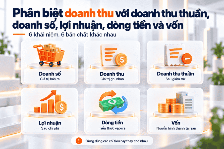 Phân biệt doanh thu với doanh thu thuần, doanh số, lợi nhuận, dòng tiền và vốn