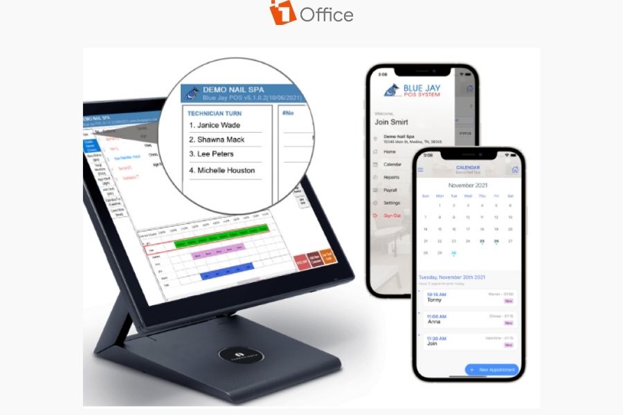 Blue Jay Salon POS tích hợp chặt chẽ lịch hẹn, bán hàng và quản lý hoa hồng
