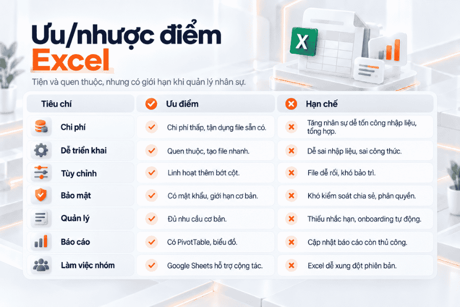 Bảng so sánh ưu nhược điểm của Excel