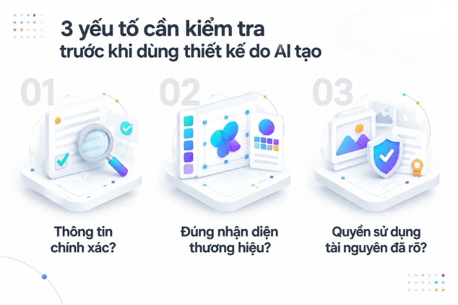 Infographic 3 yếu tố cần kiểm tra trước khi dùng thiết kế do AI tạo từ 1Office.