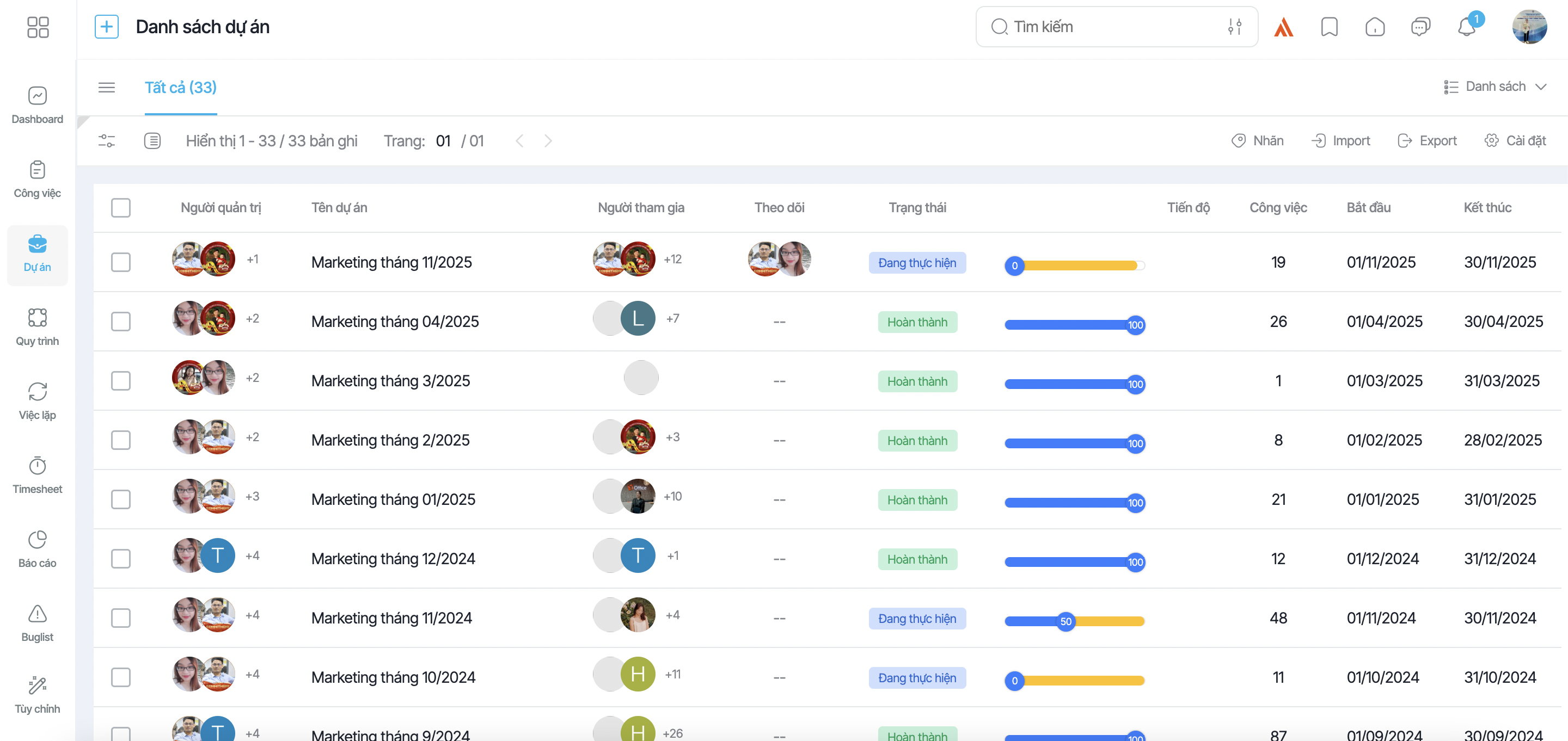 Phần mềm quản lý dự án 1Office