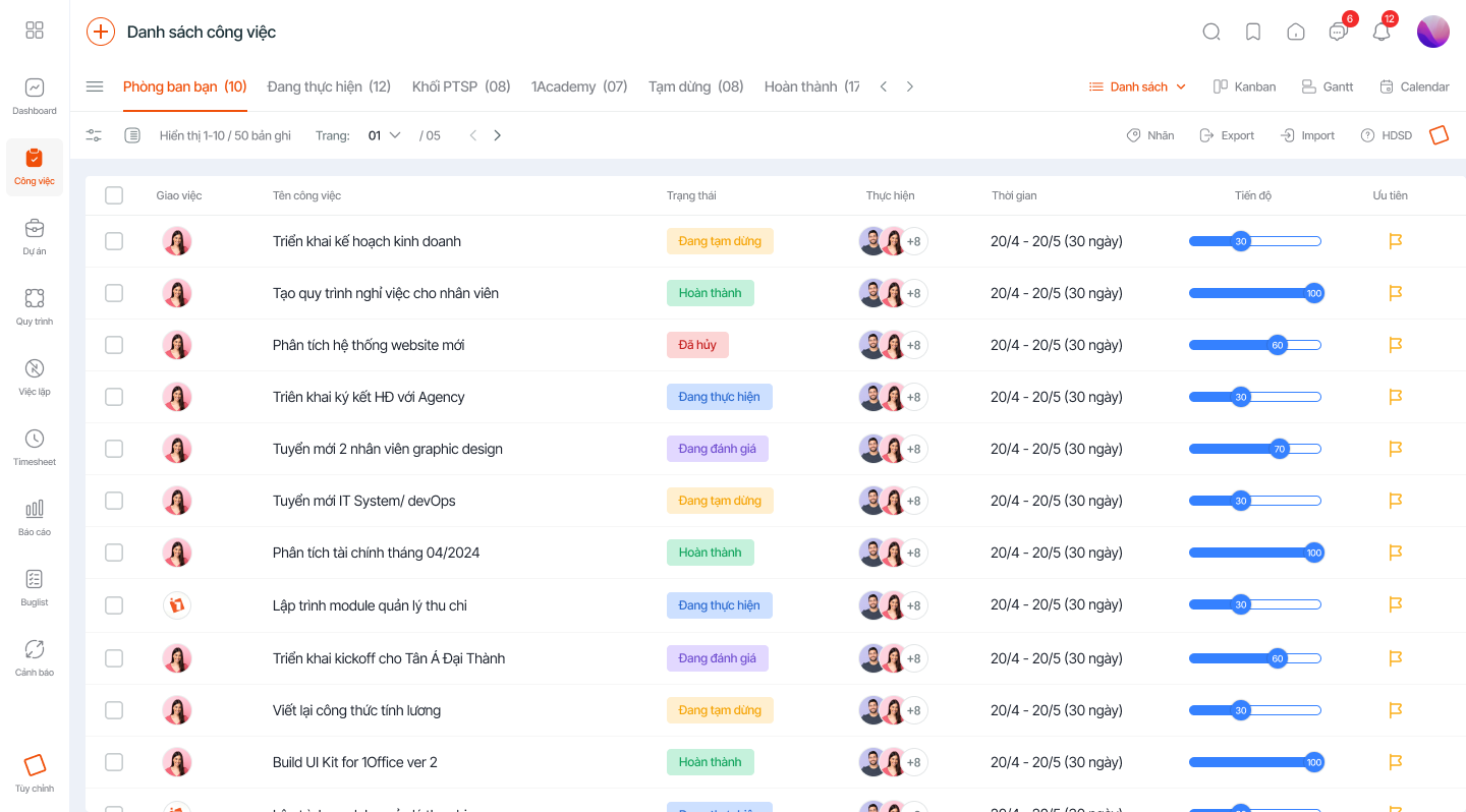 Lập kế hoạch trên phần mềm 1HRM