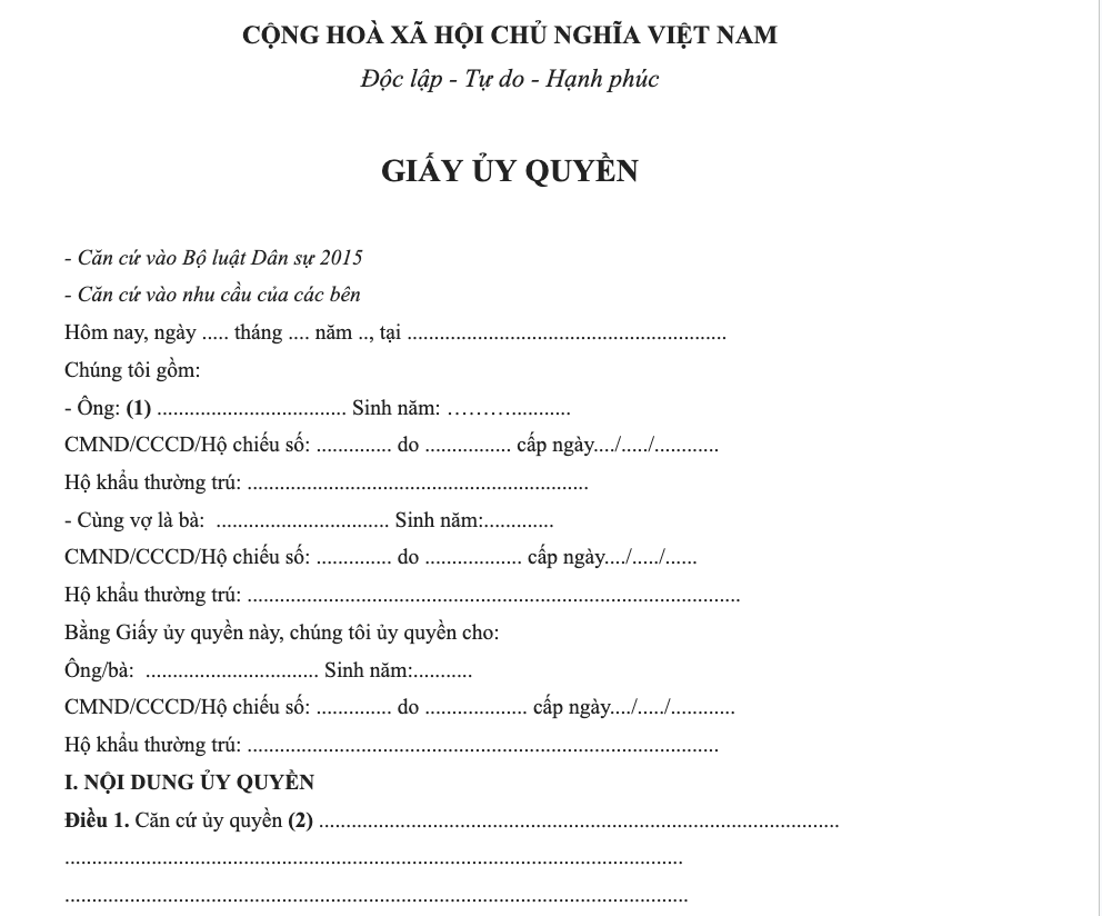 Mẫu giấy ủy quyền cá nhân cho cá nhân