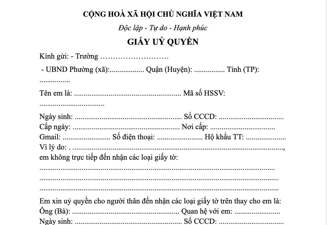 Mẫu giấy ủy quyền cho người thân