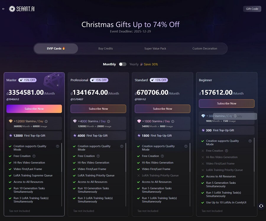 Bảng giá Seaart AI