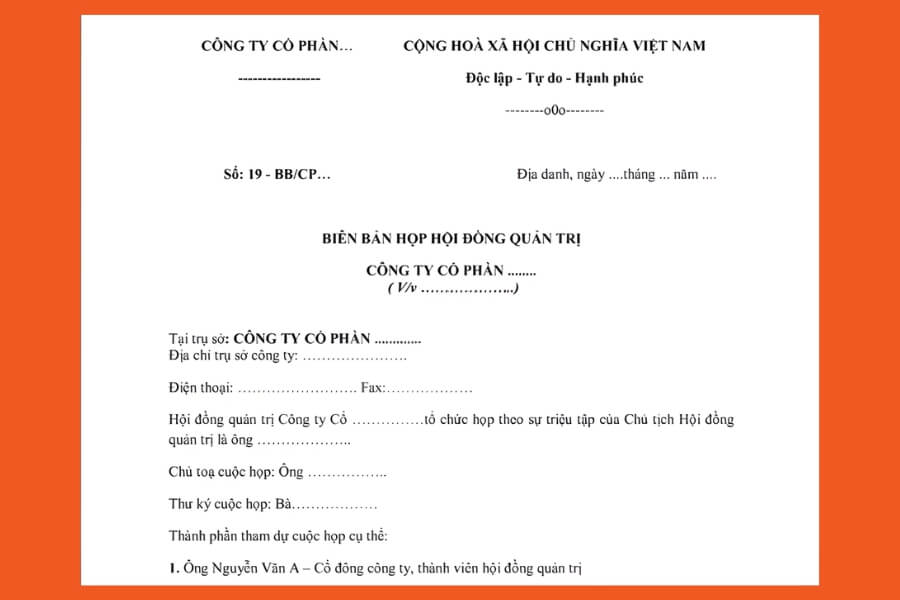 Nội dung cần có trong biên bản họp Hội đồng quản trị