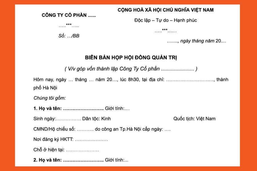 Mẫu biên bản họp hội đồng quản trị để tăng vốn cho Công ty cổ phần