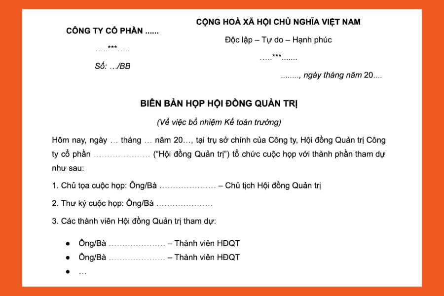 Biên bản họp Hội đồng quản trị bổ nhiệm giám đốc