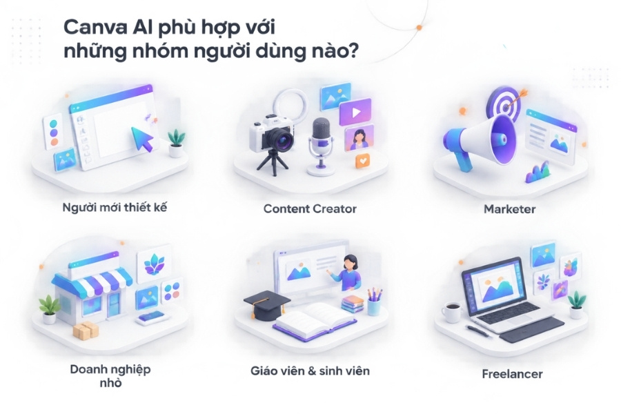 Infographic Canva AI phù hợp với những nhóm người dùng nào từ 1Office.