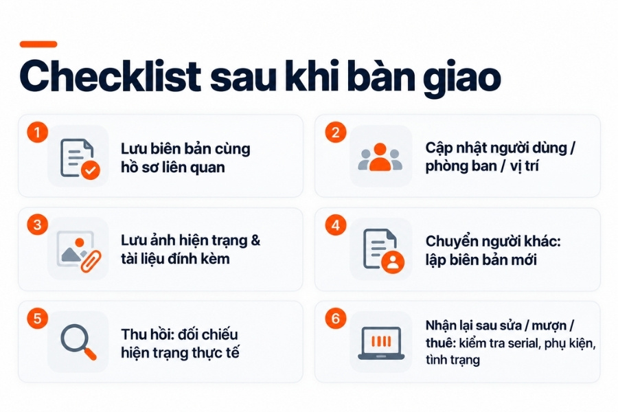 Infographic checklist 6 bước quản lý tài sản sau khi bàn giao từ 1Office.