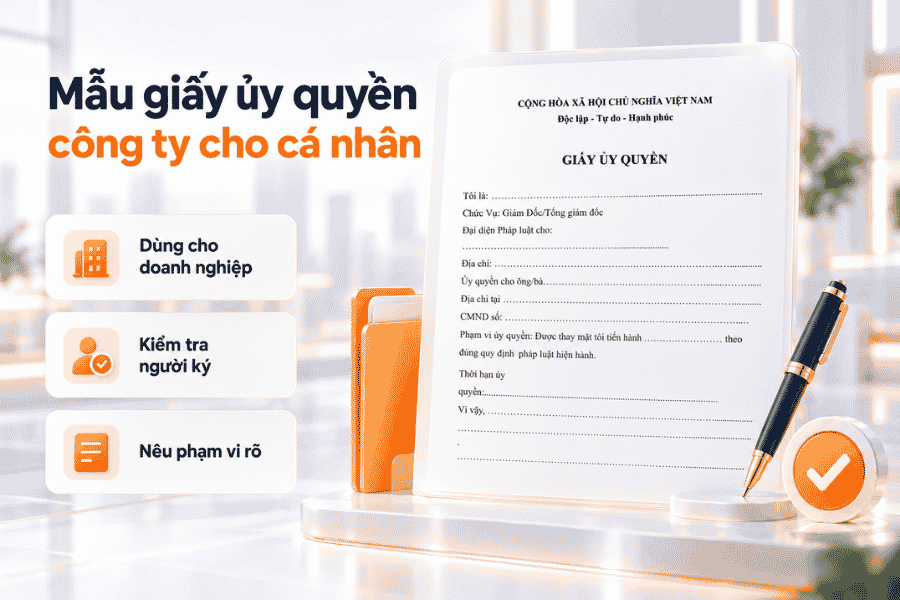 Mẫu giấy doanh nghiệp ủy quyền cho cá nhân thực hiện công việc trong phạm vi xác định.