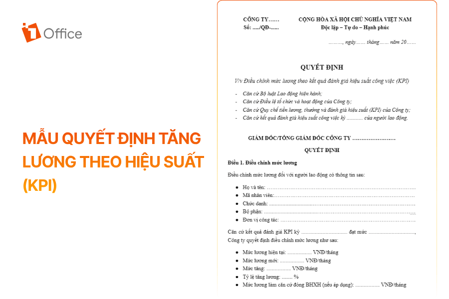 Văn bản hành chính mẫu quyết định về việc điều chỉnh mức lương theo kết quả đánh giá hiệu suất công việc (KPI) cho người lao động