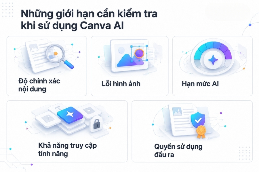 Infographic Những giới hạn cần kiểm tra khi sử dụng Canva AI từ 1Office.