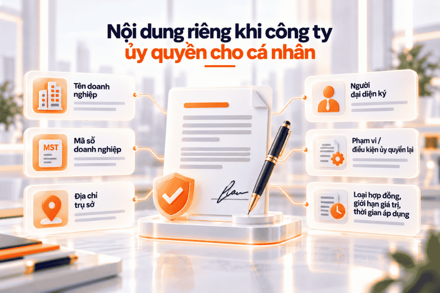 Đối chiếu những thông tin cần bổ sung trong giấy ủy quyền công ty và giấy ủy quyền cá nhân.