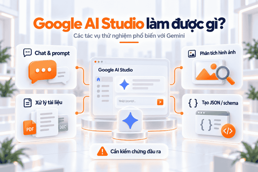 Google AI Studio hỗ trợ thử prompt, làm việc với dữ liệu đa phương thức, tạo bản mẫu và thử Gemini API.
