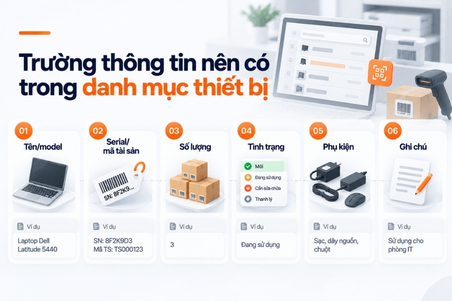 Infographic tổng hợp 8 thông tin cần có trong biên bản bàn giao thiết bị từ 1Office.