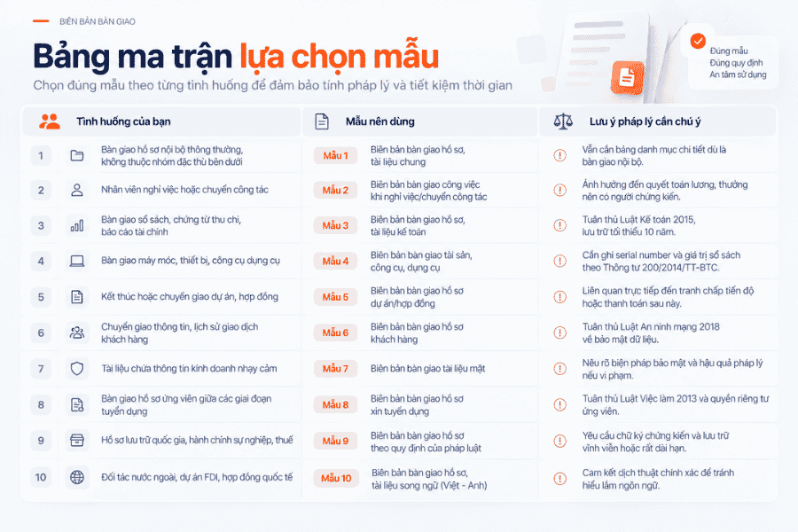 Bảng ma trận lựa chọn mẫu