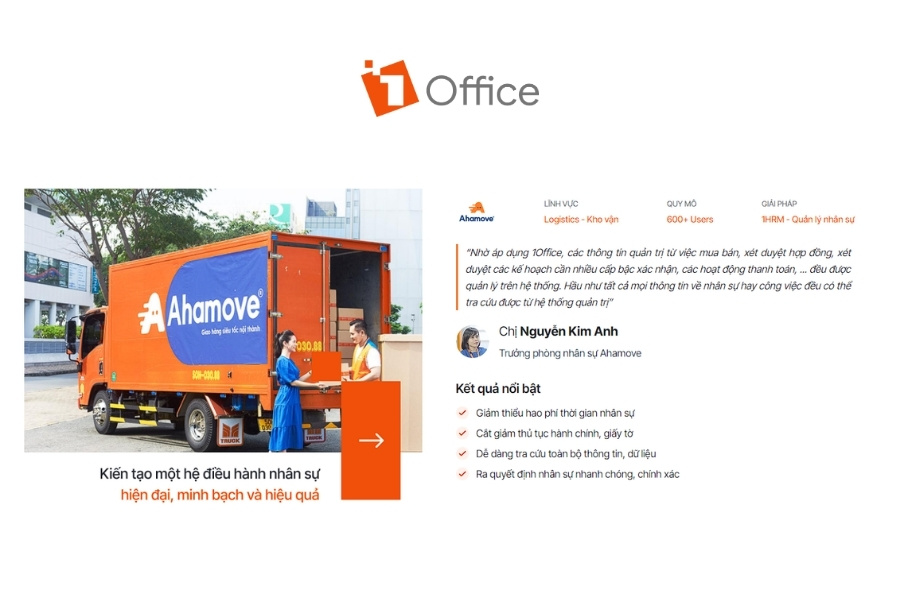 Infographic case study Ahamove ứng dụng giải pháp 1HRM từ 1Office quản lý nhân sự toàn diện.