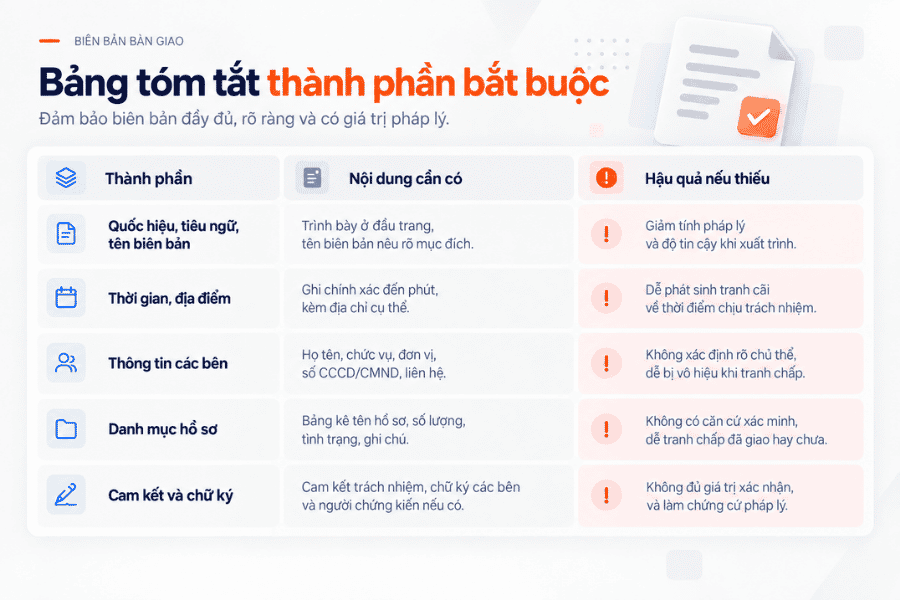 Bảng tóm tắt thành phần bắt buộc