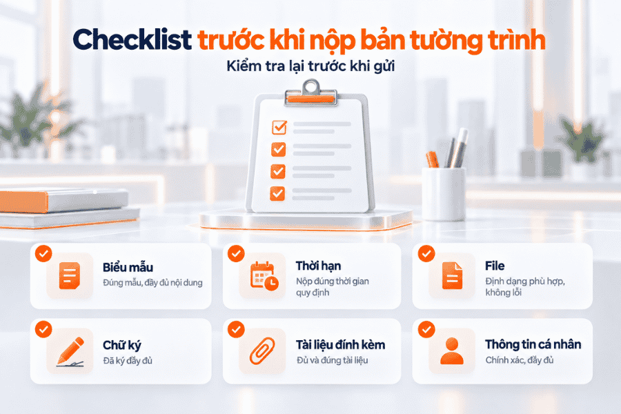 Checklist trước khi nộp bản tường trình