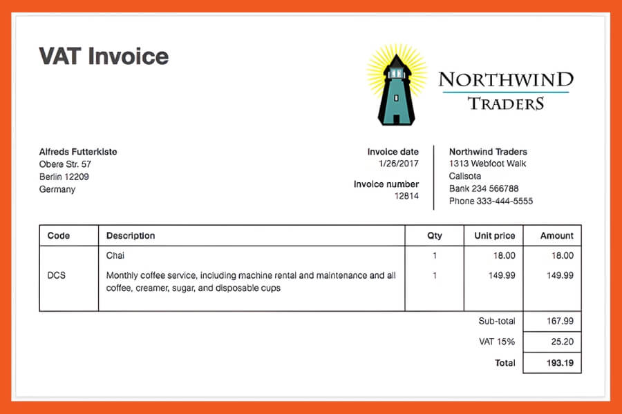 Hoá đơn đỏ tiếng anh là VAT Invoice