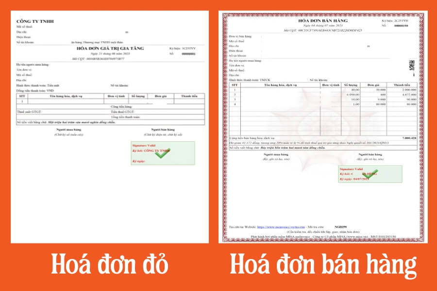 Hình ảnh minh hoạ so sánh hoá đơn đỏ & hoá đơn bán hàng