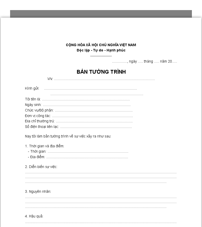 Mẫu tường trình sự việc xảy ra