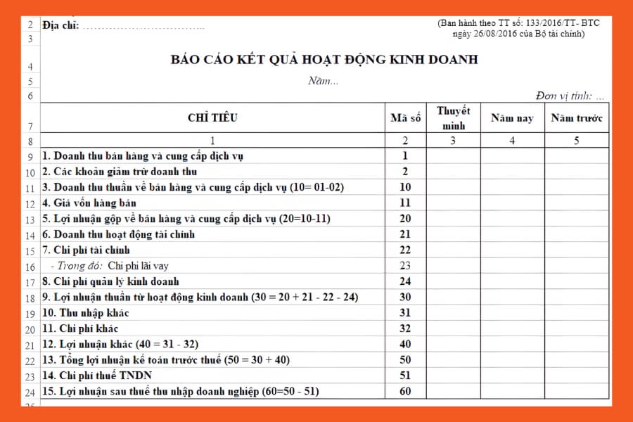 Mẫu báo cáo tài chính theo thông tư 133