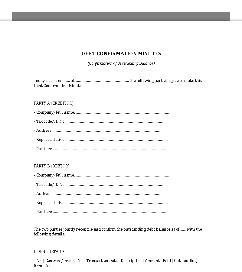 Mẫu biên bản xác nhận công nợ bằng tiếng Anh