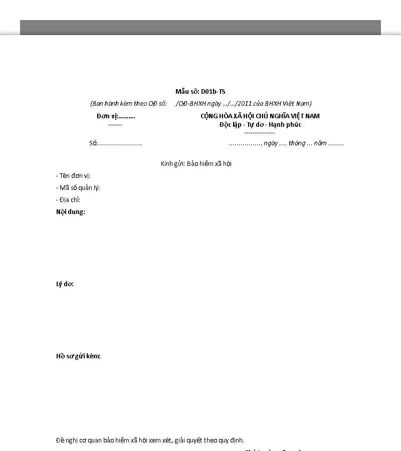 Mẫu công văn đề nghị chốt sổ BHXH