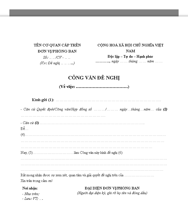 Mẫu công văn đề nghị mẫu chung
