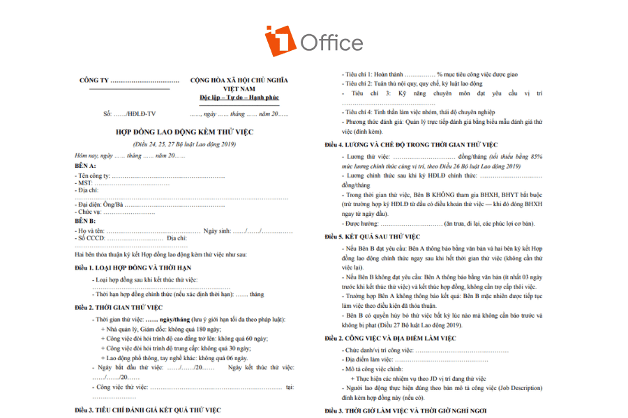 Mẫu hợp đồng lao động kèm thử việc